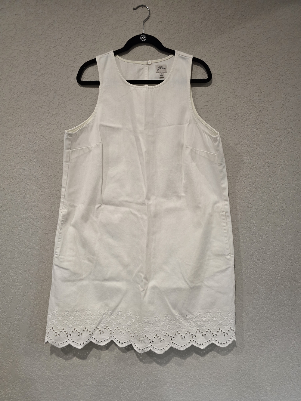 J. Crew White Sleeveless Eyelet-Hem Denim Shift Dress